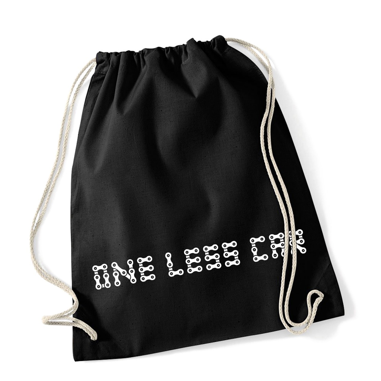 One Less Car Schriftzug Turnbeutel